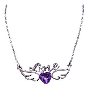 Imitation Silver Purple Amethyst Cubic Zirconia Gemstone Love Heart Necklace